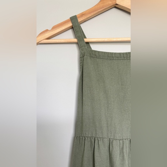 Old Navy Girls Size Large Dress Linen Blend Tiered Midi Tank Dress‎ Olive Green - Picture 3 of 11